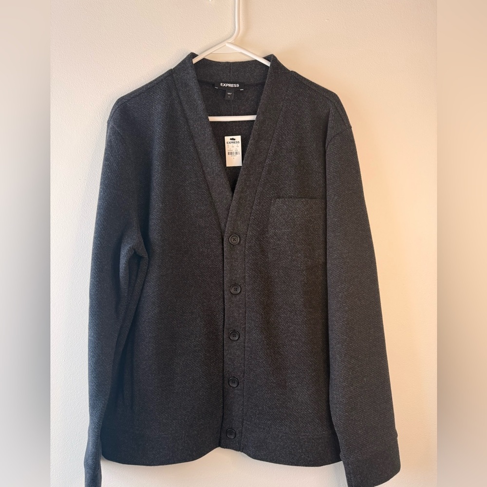 Express Men's Charcoal Cardigan Sweater
